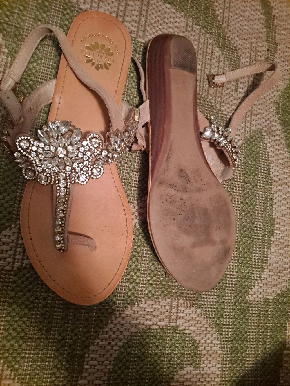 YellowBox Embellished Taupe Crystal T-Strap Sandals - Picture 5 of 6